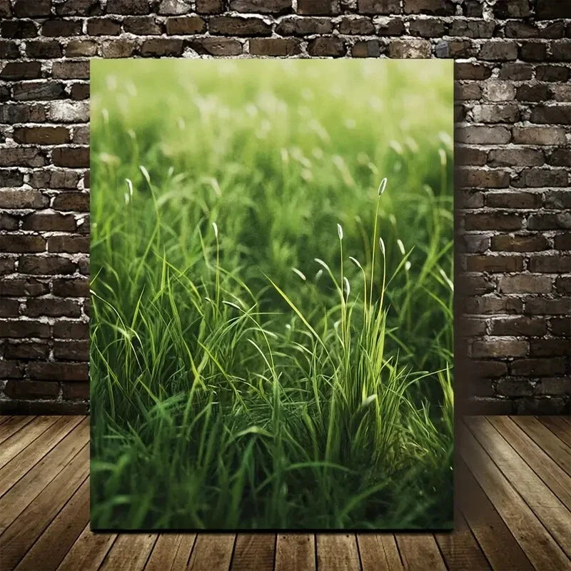 Beautiful Green Thatch Grass Meadow Painting 40x60cm Metal Print Ready to Hang - Bella Home Decor