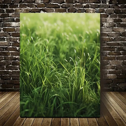 Beautiful Green Thatch Grass Meadow Painting 40x60cm Metal Print Ready to Hang - Bella Home Decor