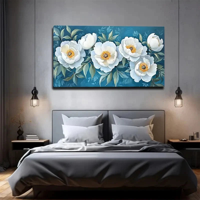 Blooming White Flowers Wall Art canvas office home room framed 120x60cm