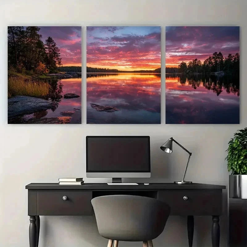 3pcs Bestseller Moody Lake Reflection Perfect Wall Art Set Canvas Framed 50x70cm - High Quality Print 100% Australian Made Wall Canvas Ready to Hang - Bella Home Decor
