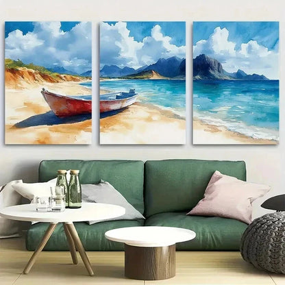 3pcs Spanish Island, Galapagos, Watercolor Wall Art Set Canvas Framed 40x60cm - High Quality Print 100% Australian Made Wall Canvas Ready to Hang - Bella Home Decor