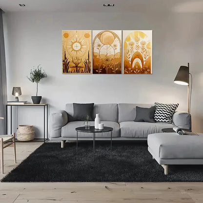 3pcs Golden Sunset Triptych Floral Wall Art Set Canvas Framed 60x90cm - High Quality Print 100% Australian Made Wall Canvas Ready to Hang