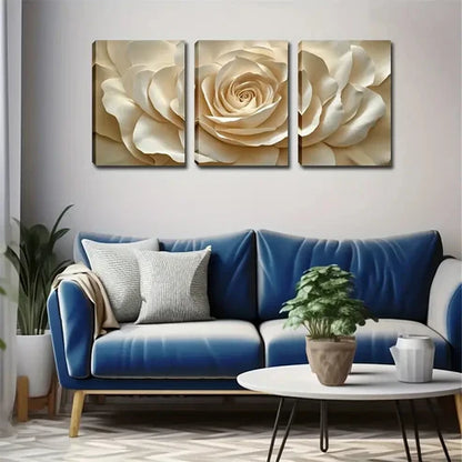 3pcs Flower Design in Beige & White Wall Art Set Canvas Unframed - High Quality Print 100% Australian Made Wall Canvas - Bella Home Decor