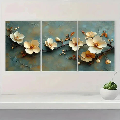 3pcs Jasmine Vine Elegant Home GL Wall Art Set Canvas Unframed - High Quality Print 100% Australian Made Wall Canvas - Bella Home Decor