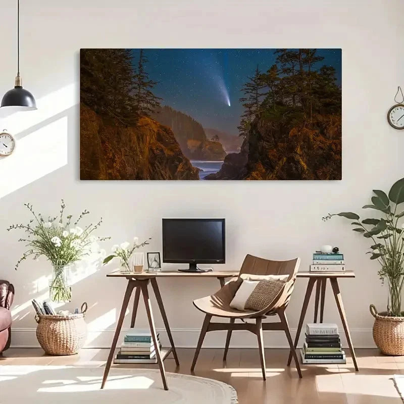 Oregon Coast Stars Night Scene Wall Art Canvas Office Home Room Framed 120x60cm