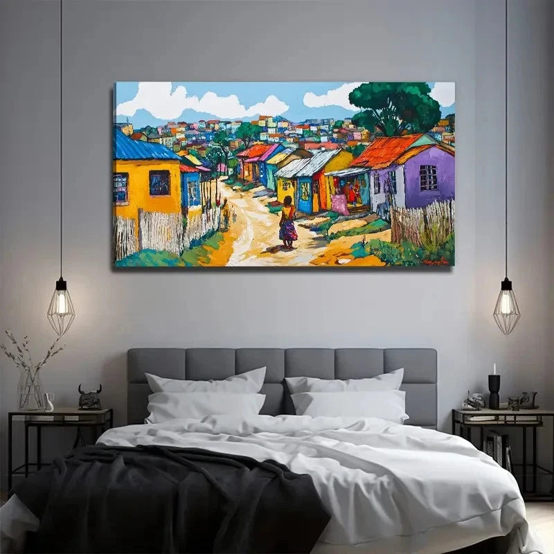 A Large Area Of Colorful Houses Wall Art Canvas Office Home Room Framed 120x60cm
