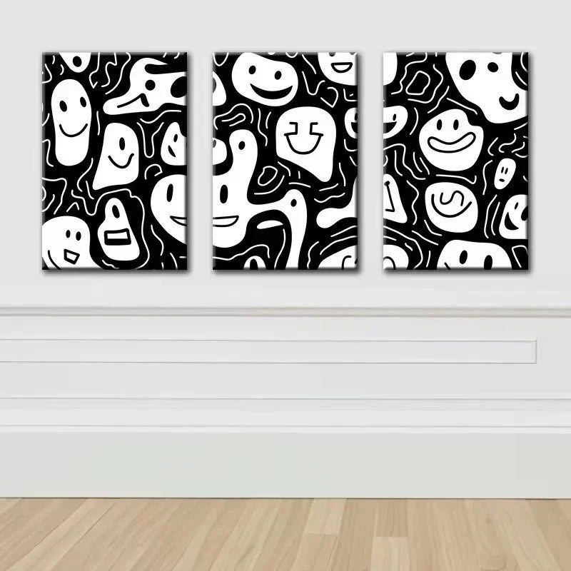 3pcs Joyful Face Illustration Metal Print Ready to Hang Art