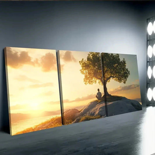 3pcs Peaceful Sunset Scene Wall Art Set Canvas Framed 40x60cm - High Quality Print 100% Australian Made Wall Canvas Ready to Hang