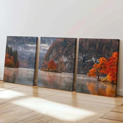3pcs Autumn Forest Lake & Trees Nature  Wall Art Set Canvas Framed 40x60cm - High Quality Print 100% Australian Made Wall Canvas Ready to Hang - Bella Home Decor