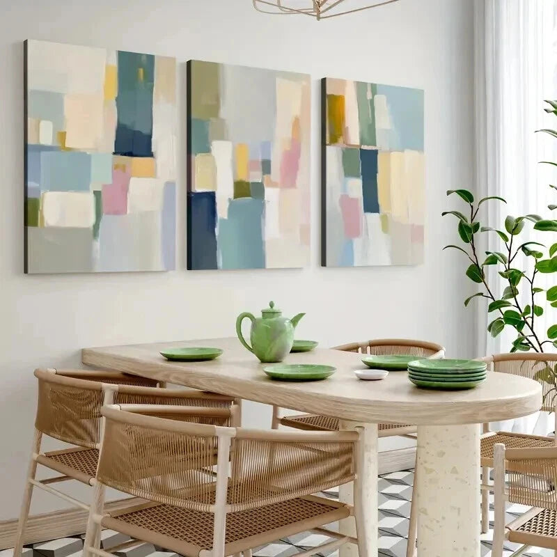 3pcs Geometric Design Decor Brush Strokes Wall Art Set Canvas Framed 40x60cm - High Quality Print 100% Australian Made Wall Canvas Ready to Hang