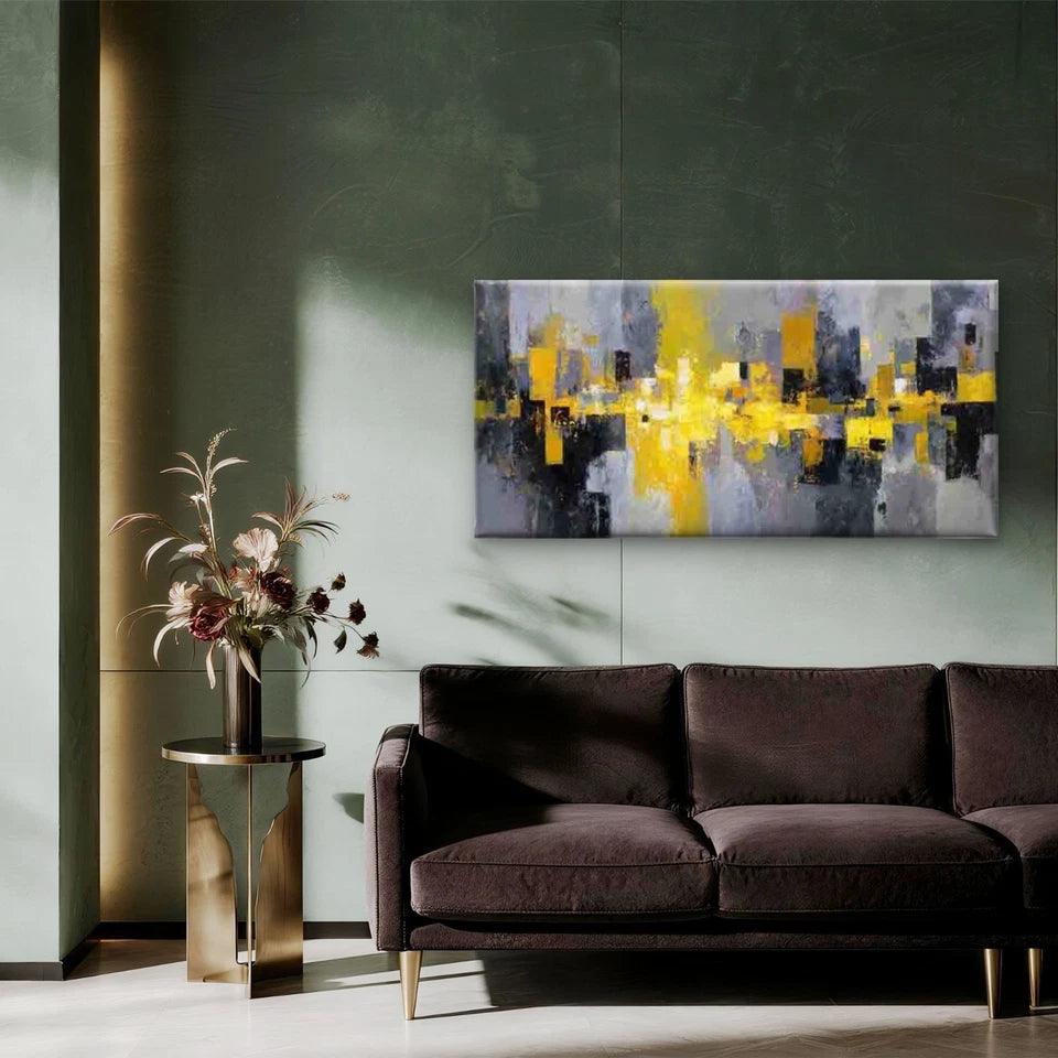Abstract Featuring Bold Yellow Wall Art Canvas Office Home Room Framed 120x60cm - Bella Home Decor
