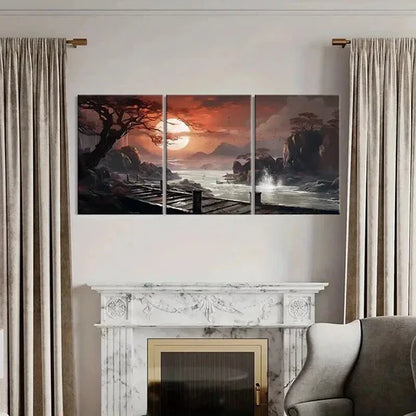 3pcs Artistic Sunset Traditional Chinese Wall Art Canvas Unframed - High Quality Print 100% Australian Made Wall Canvas - Bella Home Decor