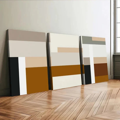 3pcs Modern Geometric Abstract Art Beige Gold Art Set Canvas Unframed - High Quality Print 100% Australian Made Wall Canvas