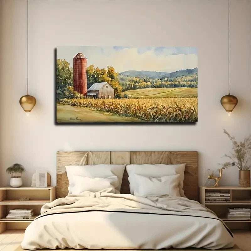Rural Wheat Fields Modern Wall Art Canvas Office Home Room Framed 120x60cm