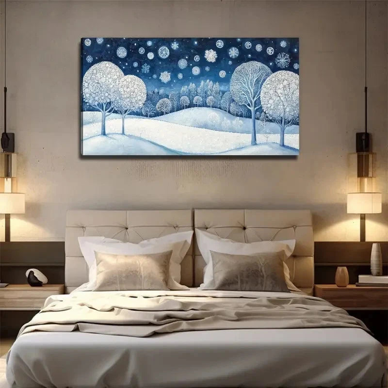 Snowflake Snow Suitable Wall Art Canvas Office Home Room Framed 120x60cm