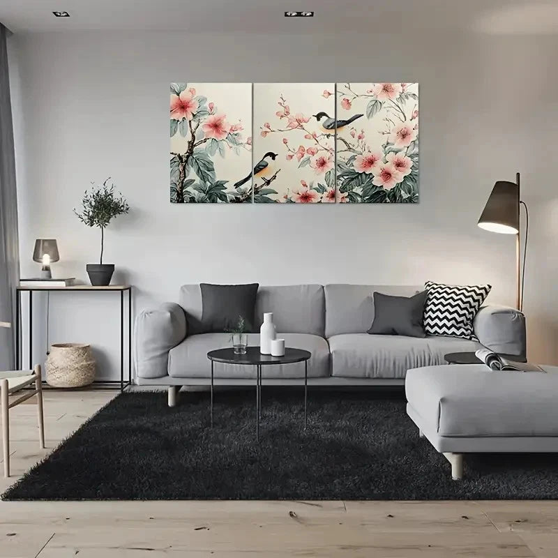 3pcs Birds and Blossoms Decor Metal Print Ready to Hang Art - Bella Home Decor