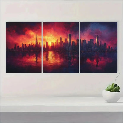 3pcs Futuristic Cyberpunk City Skyline Metal Print Ready to Hang Art - Bella Home Decor