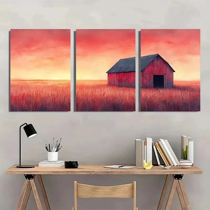 3pcs Rustic Barn At Dusk Watercolor Perfect Wall Art Set Canvas Framed 50x70cm - High Quality Print 100% Australian Made Wall Canvas Ready to Hang
