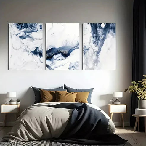 3pcs Wavy Blue Abstract Ocean Waves Canvas Framed 60x90cm - High Quality Print 100% Australian Made Wall Canvas Ready to Hang