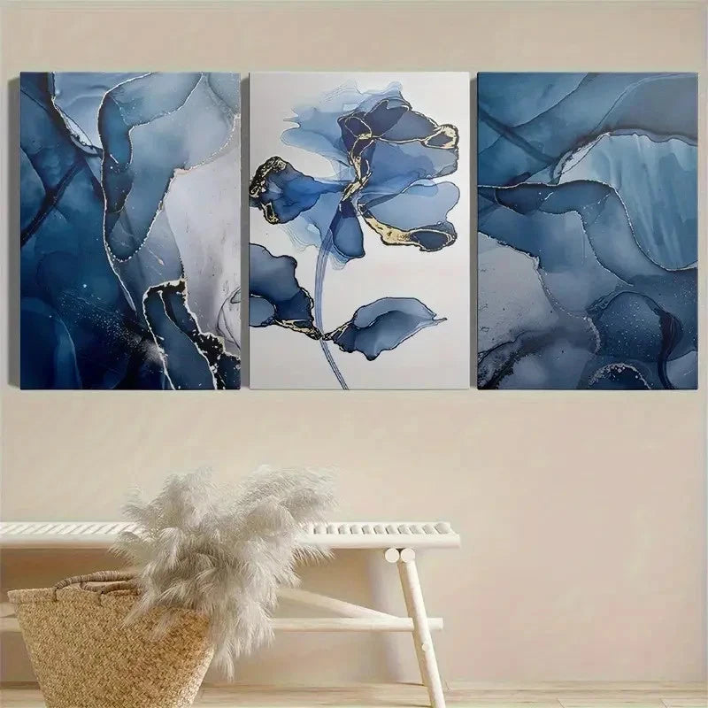 3pcs Blue Floral Abstract  High-Definition BF   Wall Art Canvas Framed 40x60cm - High Quality Print 100% Australian Made Wall Canvas Ready to Hang - Bella Home Decor