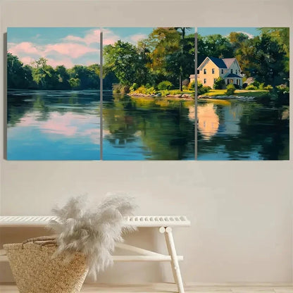 3pcs Lake Winchester Connecticut, Lake Wall Art Set Canvas Framed 40x60cm - High Quality Print 100% Australian Made Wall Canvas Ready to Hang - Bella Home Decor