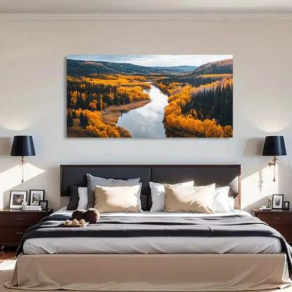 Mountain Valley Autumn Foliage Wall Art Canvas Office Home Room Framed 120x60cm