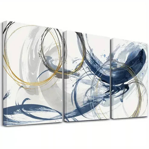 3pcs Abstract Blue Texture Wall Art Set Canvas Framed 60X90cm - High Quality Print 100% Australian Made Wall Canvas Ready to Hang - Bella Home Decor