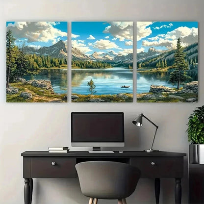 3pcs Lake & Mountain Landscape Vivid Perfect Wall Art Set Canvas Framed 50x70cm - High Quality Print 100% Australian Made Wall Canvas Ready to Hang