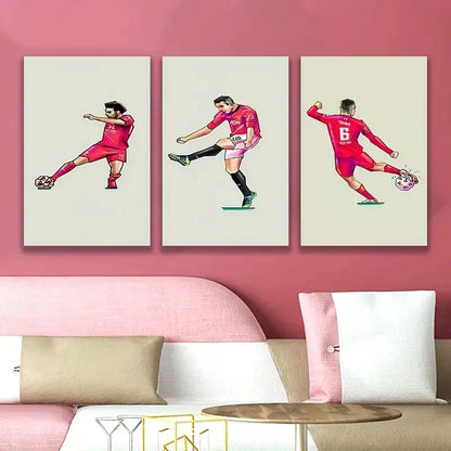 3pcs Soccer Player Wall Art Set Canvas Framed 50x70cm - High Quality Print 100% Australian Made Wall Canvas Ready to Hang
