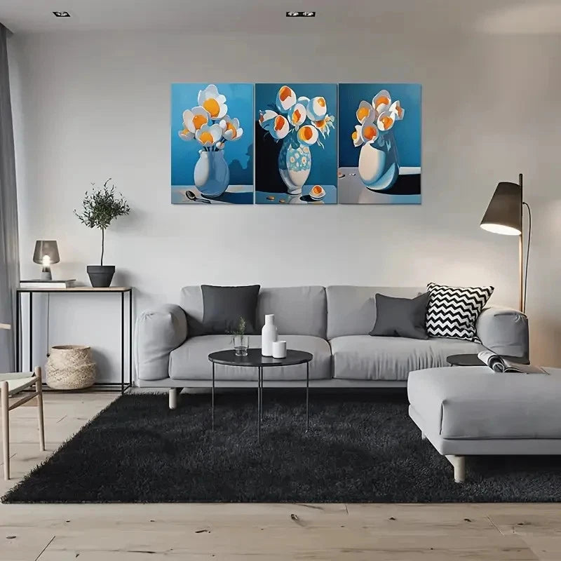 3pcs Broken Egg Flower Bouquet in Vase Wall Art Set Canvas Framed 60x90cm - High Quality Print 100% Australian Made Wall Canvas Ready to Hang - Bella Home Decor