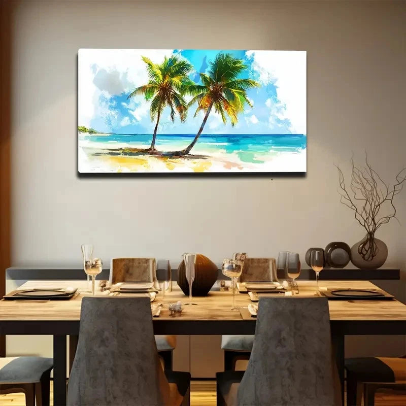 Tropical Beach Sunset Wall Art canvas office home room framed 120x60cm - Bella Home Decor