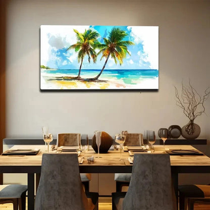 Tropical Beach Sunset Wall Art canvas office home room framed 120x60cm - Bella Home Decor