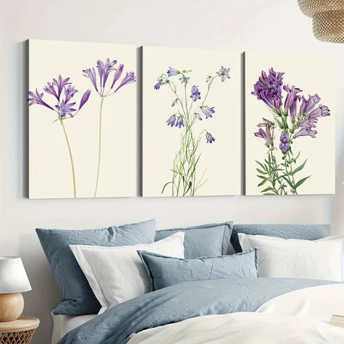 3pcs Purple Botanical Flower Art Green Leaves Wall Art Set Wall Art Canvas Unframed – High Quality Print 100% Australian Made Wall Canvas
