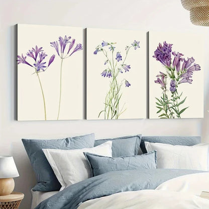 3pcs Purple Botanical Flower Art Green Leaves Wall Art Set Wall Art Canvas Unframed – High Quality Print 100% Australian Made Wall Canvas