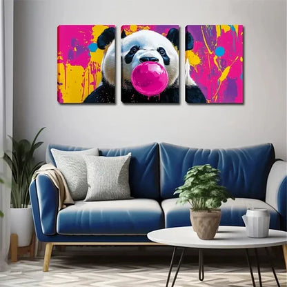3pcs Panda Pink Paint Bubble cartoon style Wall Art Set Canvas Unframed - High Quality Print 100% Australian Made Wall Canvas