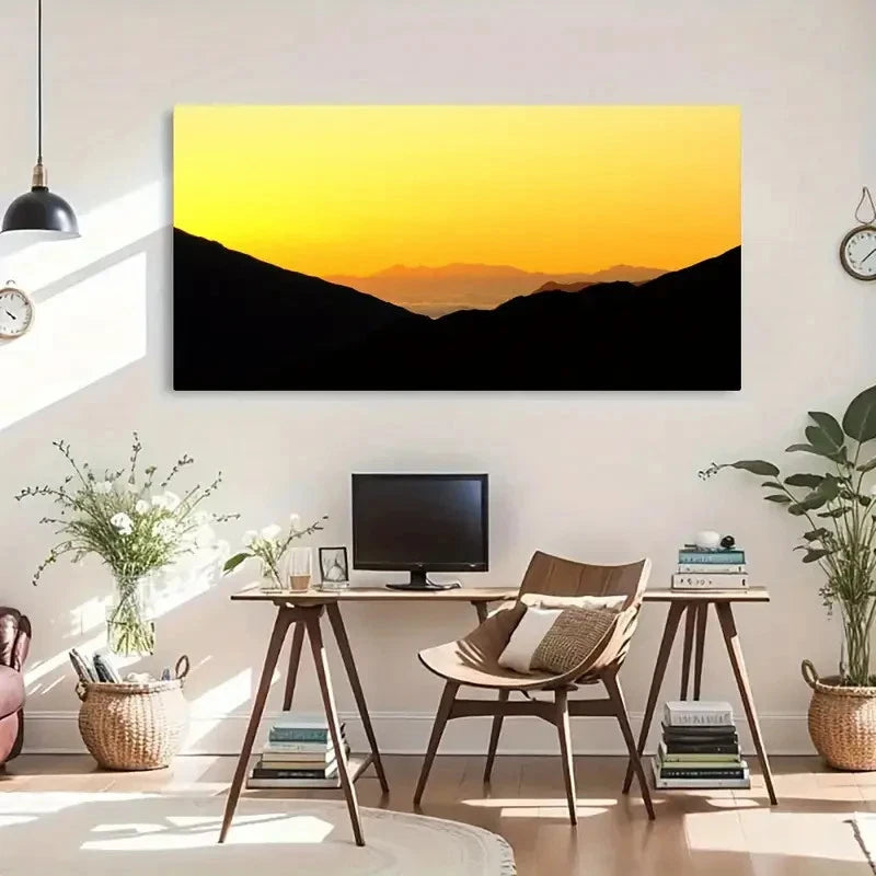 Horizon Sky Orange Landscape Wall Art Canvas Office Home Room Framed 120x60cm