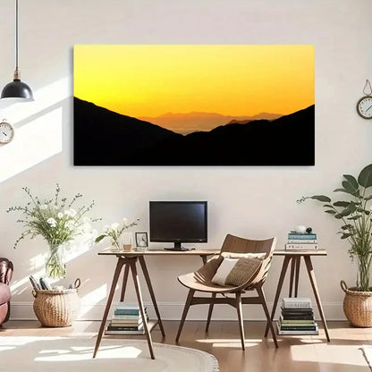 Horizon Sky Orange Landscape Wall Art Canvas Office Home Room Framed 120x60cm