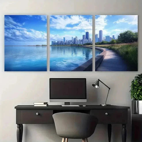 3pcs Chicago & Nature State Scenic Wall Art Set Canvas Unframed - High Quality Print 100% Australian Made Wall Canvas - Bella Home Decor