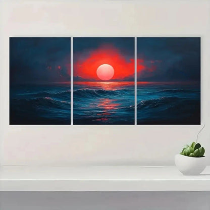 3pcs Mid Century Modern Sunset Wall Art Set Canvas Framed 60x90cm - High Quality Print 100% Australian Made Wall Canvas Ready to Hang