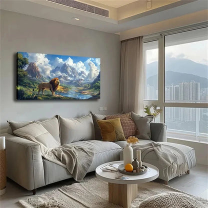 Majestic Lion Standing Lush Wall Art Canvas Office Home Room Framed 120x60cm - Bella Home Decor