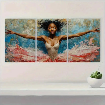 3pcs African American Ballerina Colors Dynamic  Wall Art Canvas Framed Wall Art Set Canvas Framed 50x70cm - High Quality Print 100% Australian Made Wall Canvas Ready to Hang - Bella Home Decor