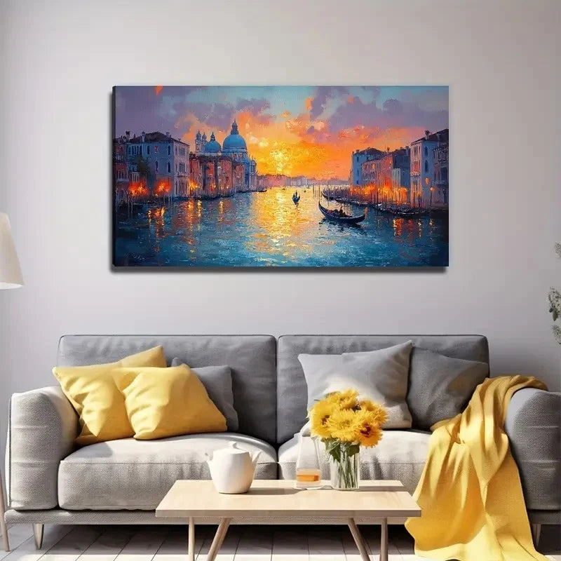 Venetian Sunset Modern Wall Art Canvas Office Home Room Framed 120x60cm