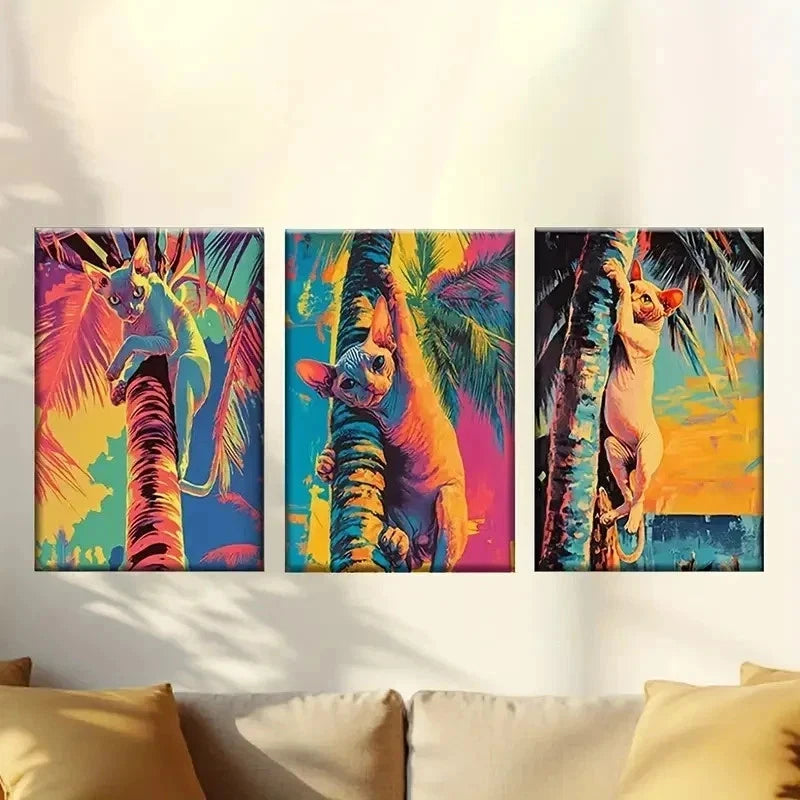 3pcs palm trees with colorful colors Wall Art Set Canvas Framed 40x60cm - High Quality Print 100% Australian Made Wall Canvas Ready to Hang