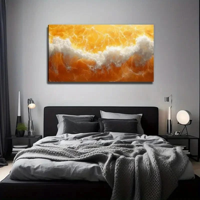 Golden Wave Modern Bohemian Wall Art Canvas Office Home Room Framed 120x60cm