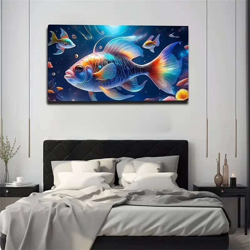 Vibrant Vibrant Lifelike Fish Wall Art Canvas Office Home Room Framed 120x60cm