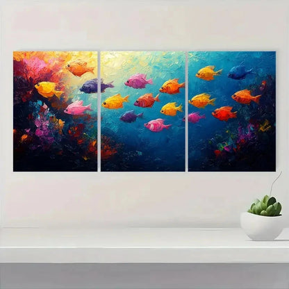3pcs Fish  Blue Sea Original  Colorful ET    Wall Art Set Canvas Framed 40x60cm - High Quality Print 100% Australian Made Wall Canvas Ready to Hang - Bella Home Decor