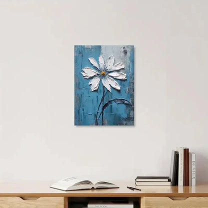 Beautiful Minimalist Blue & White Floral Painting 60x90cm Metal Print Ready to Hang