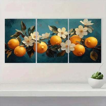 3pcs Vibrant Lemon & Floral Design O Wall Art Set Canvas Unframed - High Quality Print 100% Australian Made Wall Canvas
