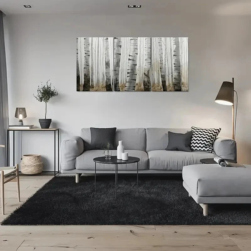 3pcs Modern Abstract Birch Tree Wall Art Set Canvas Framed 60x90cm - High Quality Print 100% Australian Made Wall Canvas Ready to Hang