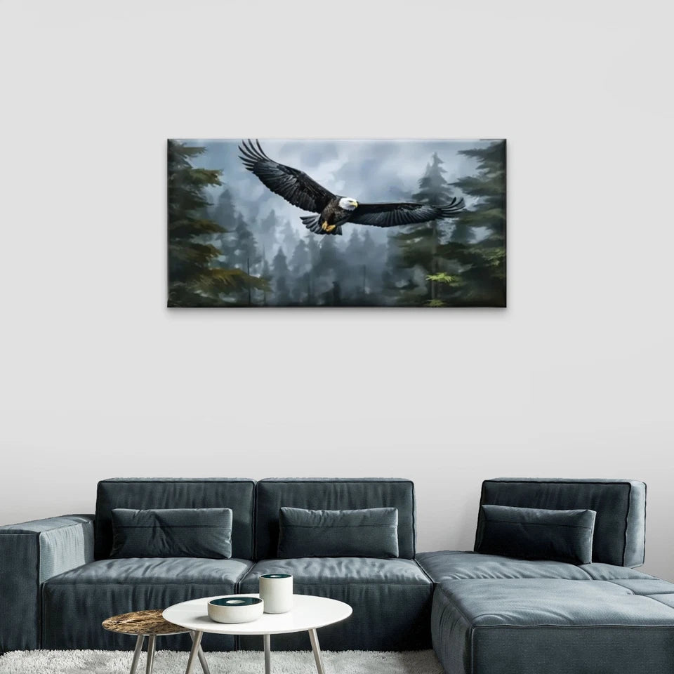 Eagle Flying Forest Dark Mist Wall Art Canvas Office Home Room Framed 120x60cm